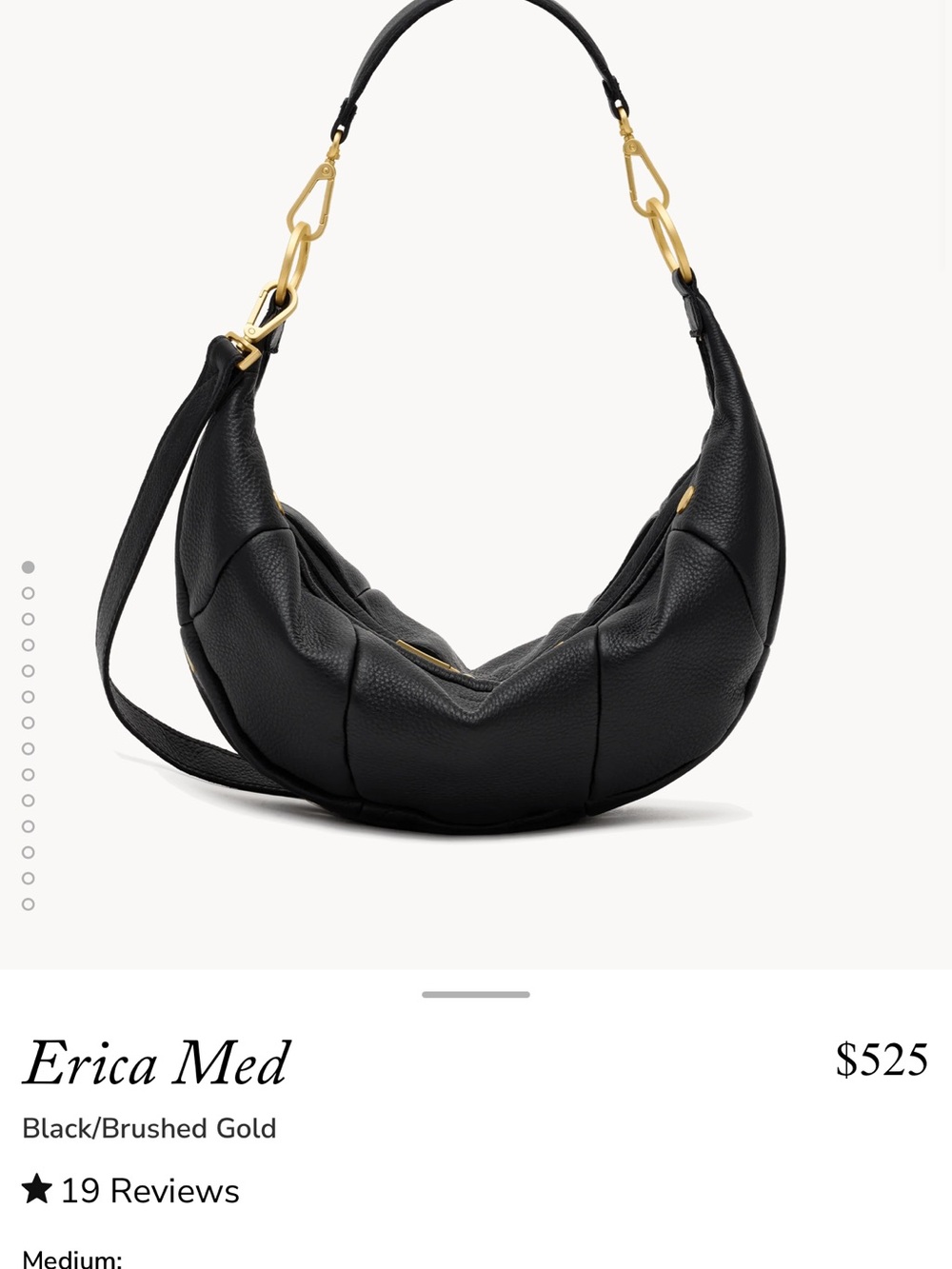 Hammitt Erica Med Black Leather Hobo Bag - Brushed Gold Hardware
